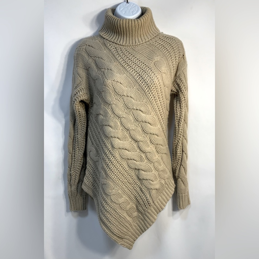 Windsor Women’s Light Tan Asymmetrical Turtleneck Sweater